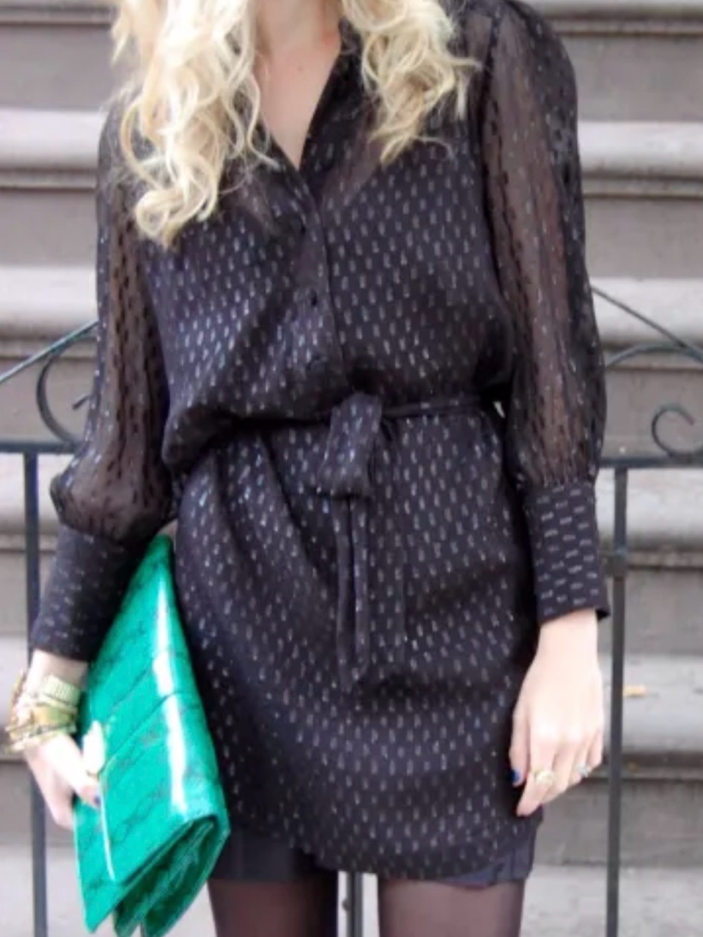 Halston heritage, sheer black shirt dress with belt